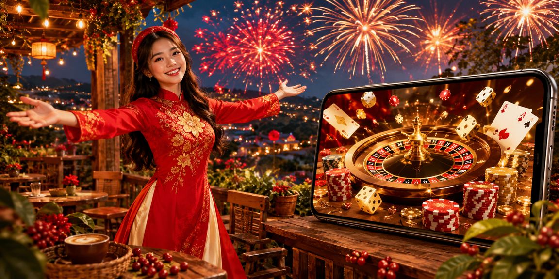 Người chơi trải nghiệm casino trực tuyến trên điện thoại di động tại Đà Lạt với trang phục áo dài